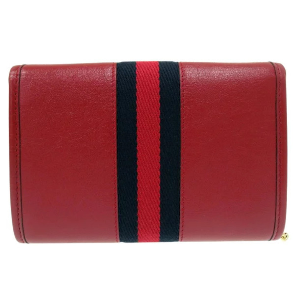 Gucci Raja Web Stripe Chain Shoulder Bag Leather Canvas Red Navy Blue - Picture 3 of 6